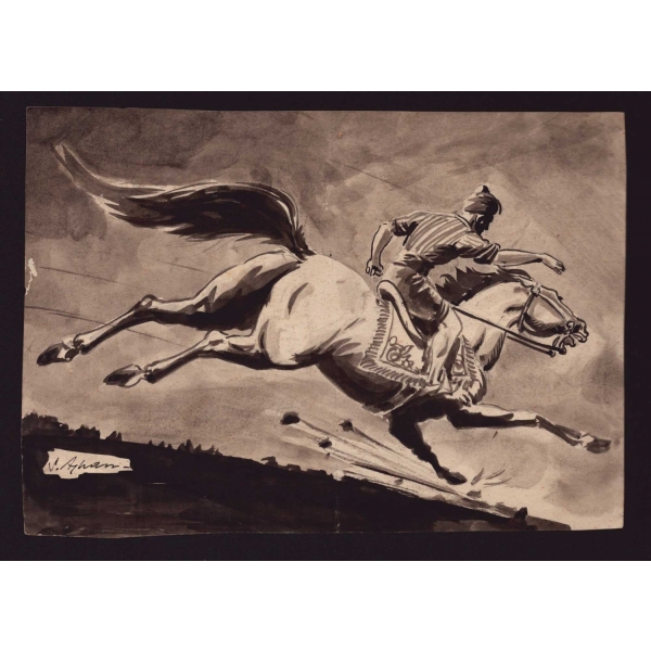 Biri ıslak imzalı üç adet Şahap Ayhan çizimi, 22x15 cm...