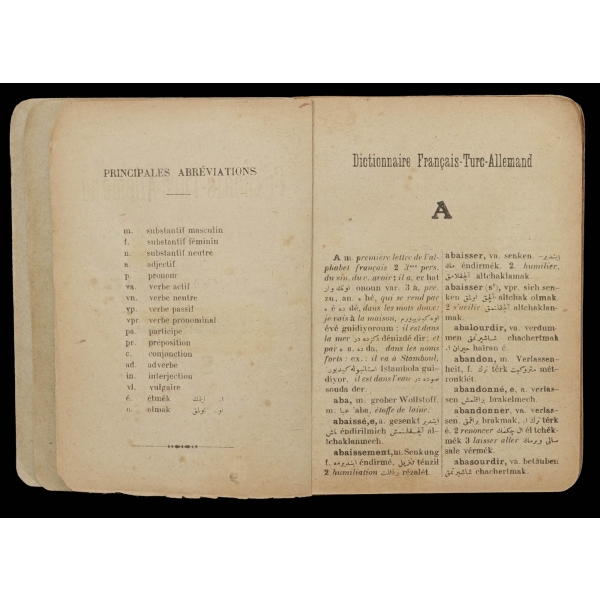 DICTIONNAIRE FRANÇAİS-TURC-ALLEMAND, Nicolas Murat, 1910, La Patrie Constantinople, 436 sayfa, 10x14 cm...