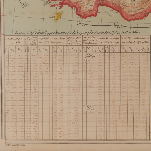 Balkan Harbi’nin sona ermesinin ardından Osmanlı Devleti´nin gerilediği siyasi sınırlarını gösteren, “Memalik-i Osmaniye’nin Harb-i Umumiyeti’ni Müteakip Sulh Kongresi’nce Tayin Eden Hudutlarını Gösteren Harita” başlıklı, Kıdemli Yüzbaşı Muhammed Salih Efendi tarafından hazırlanan Osmanlıca harita, 1336 tarihli, Matbaa-i Amire, çerçevesiyle birlikte 87x63 cm…