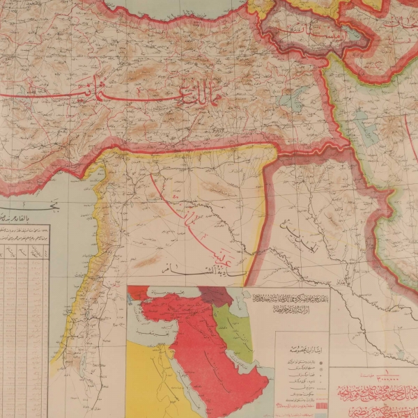 Balkan Harbi’nin sona ermesinin ardından Osmanlı Devleti´nin gerilediği siyasi sınırlarını gösteren, “Memalik-i Osmaniye’nin Harb-i Umumiyeti’ni Müteakip Sulh Kongresi’nce Tayin Eden Hudutlarını Gösteren Harita” başlıklı, Kıdemli Yüzbaşı Muhammed Salih Efendi tarafından hazırlanan Osmanlıca harita, 1336 tarihli, Matbaa-i Amire, çerçevesiyle birlikte 87x63 cm…