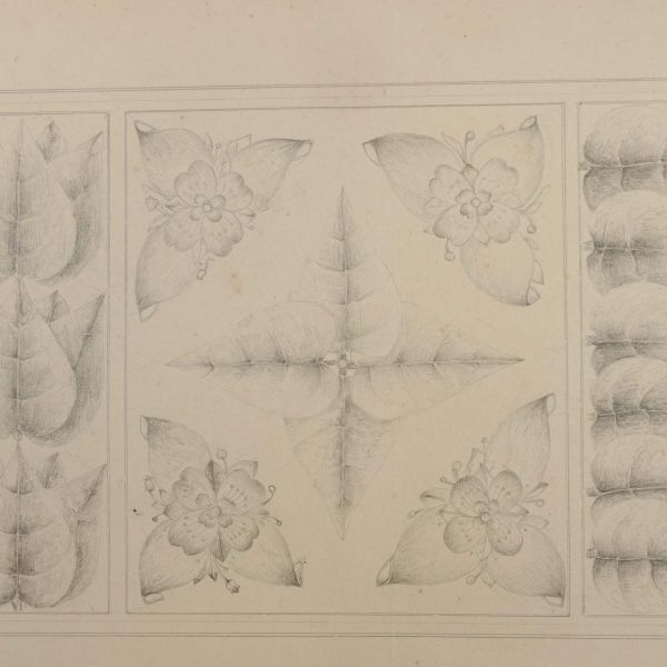Osmanlı dönemi, karakalem motif çalışması, 40x27 cm...