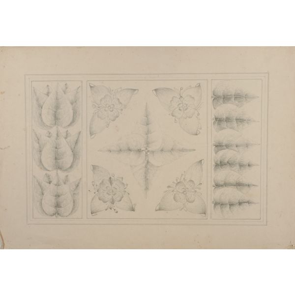 Osmanlı dönemi, karakalem motif çalışması, 40x27 cm...