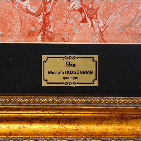 Mustafa Düzgünman imzalı çift lale ebrusu, ebru ölçü: 48x33 cm, 57x42 cm...