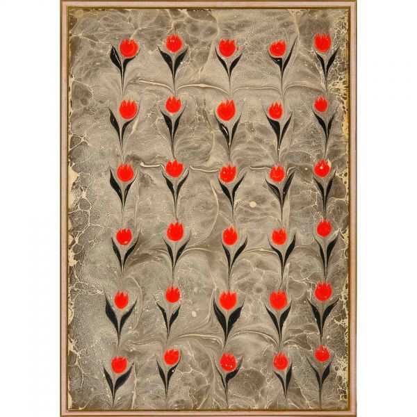 Necmeddin Okyay çiçekli yol ebrusu, ebru ölçü: 34x49 cm, çerçeve içi paspartu: 42x57 cm...