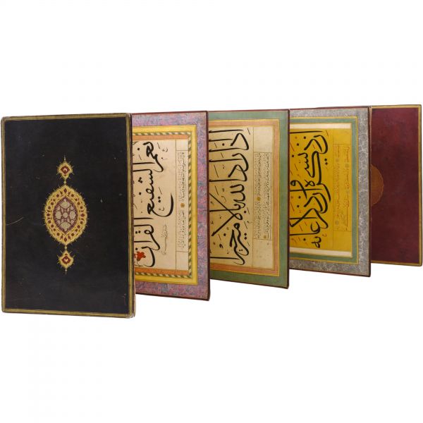 17. yüzyıl muhakkak, sülüs-nesih murakka, dönemine ait cildinde ve tezhibiyle, 6 adet müstakil kıta, 200x29 cm...
