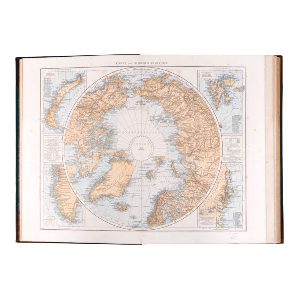 Allgemeiner HANDATLAS in hundertzwanzig Kartenseiten und zwei Erganzungskarten, Richard Andrees, 1887, Verlag von Velhagen & Klasing, Bielefeld und Leipzig, 122+112 sayfa, 30x43 cm...