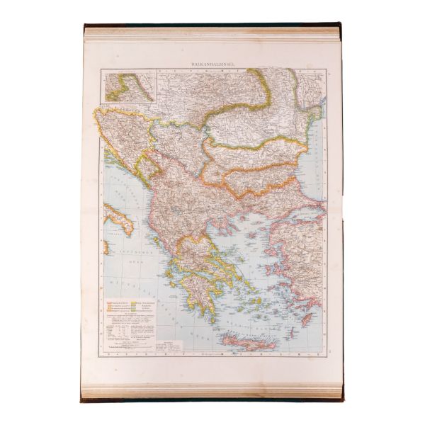 Allgemeiner HANDATLAS in hundertzwanzig Kartenseiten und zwei Erganzungskarten, Richard Andrees, 1887, Verlag von Velhagen & Klasing, Bielefeld und Leipzig, 122+112 sayfa, 30x43 cm...