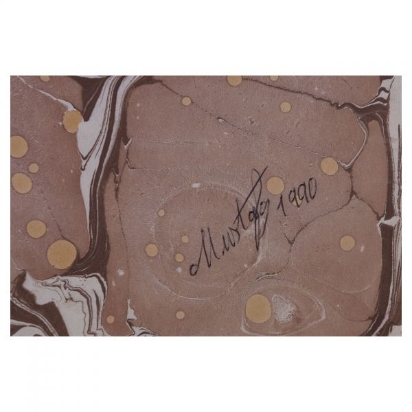 Mustafa Düzgünman imzalı hatip ebru, 1990 tarihli, 33x49 cm...