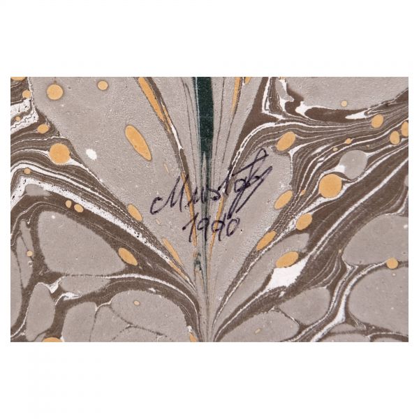 Mustafa Düzgünman imzalı çiçek ebrusu, 1990 tarihli, 34x49 cm...