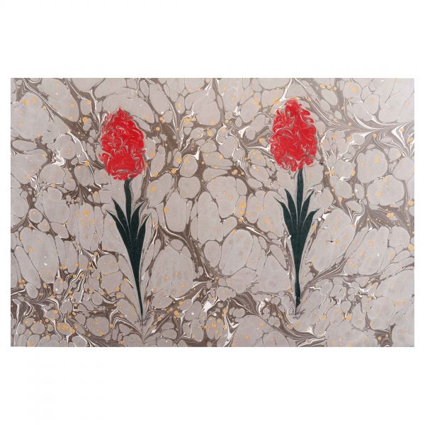 Mustafa Düzgünman imzalı çiçek ebrusu, 1990 tarihli, 34x49 cm...