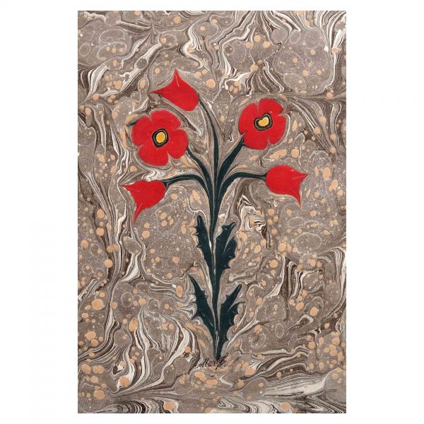 Mustafa Düzgünman imzalı üç adet çiçek ebrusu, ebru ölçüleri, 19x30 cm, 19x33, 18x31 cm...