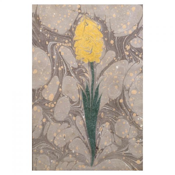 Mustafa Düzgünman imzalı üç adet çiçek ebrusu, ebru ölçüleri, 19x30 cm, 19x33, 18x31 cm...