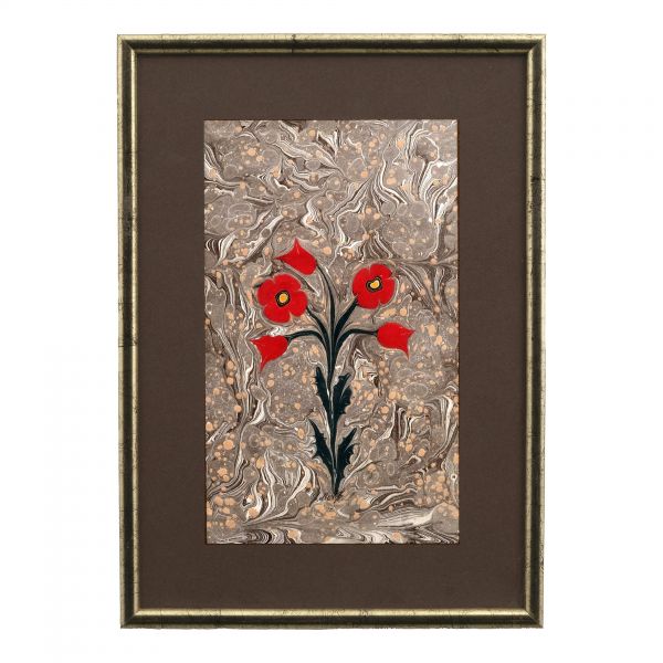 Mustafa Düzgünman imzalı üç adet çiçek ebrusu, ebru ölçüleri, 19x30 cm, 19x33, 18x31 cm...