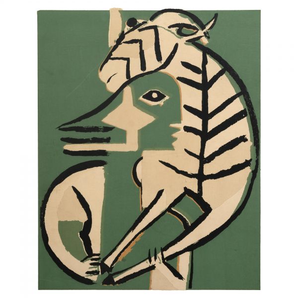 Bedri Rahmi Eyüboğlu ve Tevfik Kent´in ortaklaşa hazırlayıp, arkadaşları Fikret Adil´e armağan ettikleri resim, kâğıt üzerine guaj boya, resim 39x50 cm, çerçeve 48x59 cm...