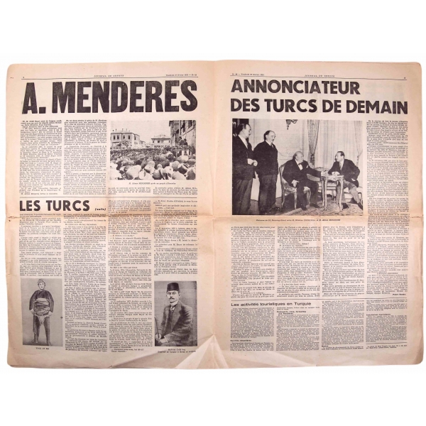 La Turquie, Numero Special du Journal de Geneve, Kapak: Adnan Menderes ve Celal Bayar, 1953, 8 sayfa, haliyle, 235x50 cm