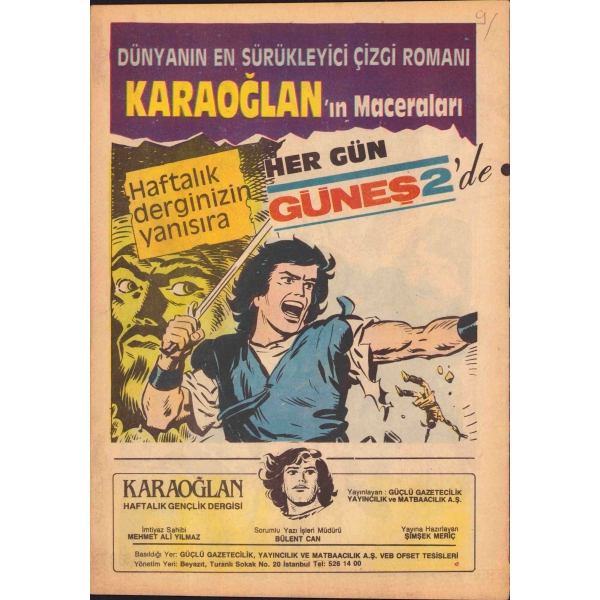Suat Yalaz'ın Asya Kaplanı Karaoğlan, Sayı: 155, Mayıs 1985, 12 sayfa, 19x27 cm