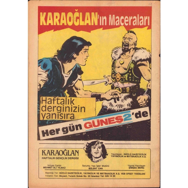Suat Yalaz'ın Asya Kaplanı Karaoğlan, Sayı: 158, Mayıs 1985, 12 sayfa, 19x27 cm