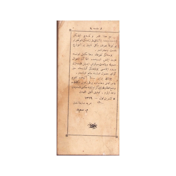 Osmanlıca Donanma Müneccimi 1329 Mali Senesi, M. Said, 330 syf., künyesi eksik, 8x16 cm