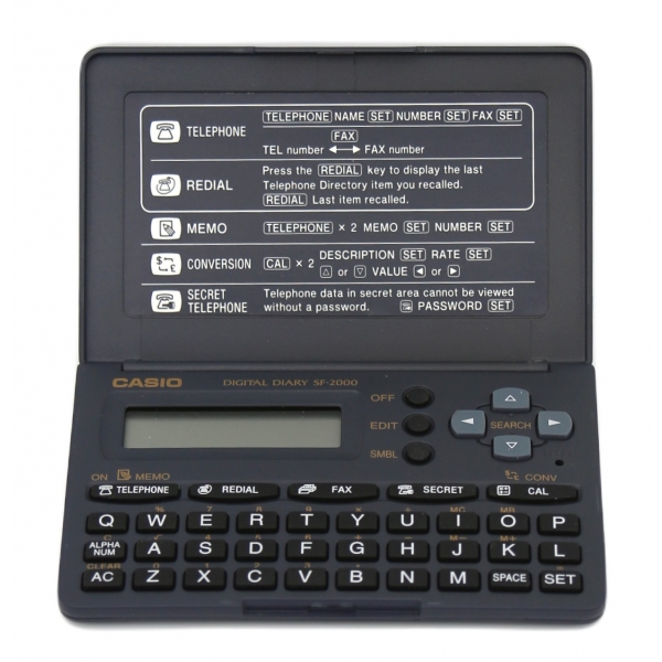 Casio Digital Diary SF-2000 model cep boy kapaklı hesap makinesi, 11x7 cm