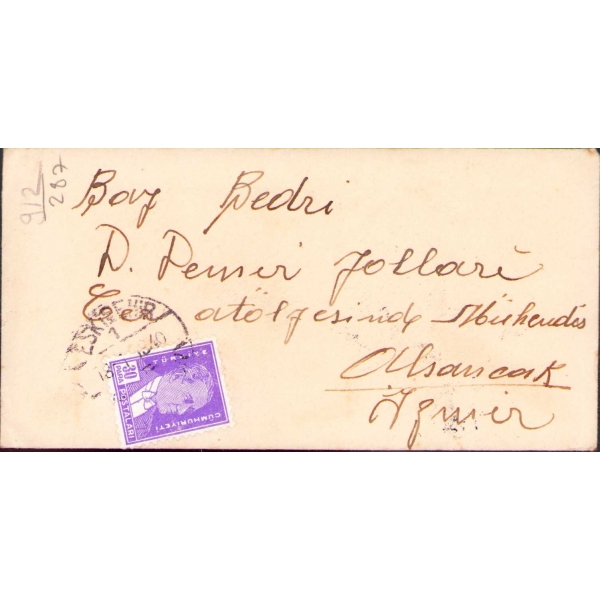 İsmet İnönü gofre kabartmalı ve altı ok görselli bayram tebrik kartı ve zarfı, 5x11 cm