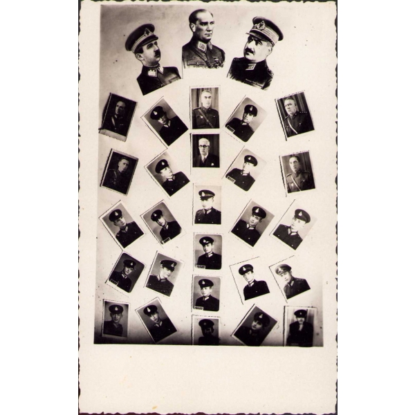 Mustafa Kemal Atatürk, İsmet İnönü ve subayların yer aldığı kolaj fotoğraf
