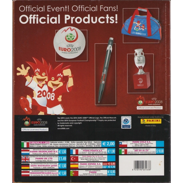 Panini 2008 albüm, stickerları tam değil, 23x27 cm
