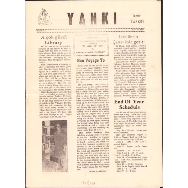 Türkçe-İngilizce Yankı gazetesinin 1970-71 tarihli 4 sayısı, 25x34 cm ve 29x40 cm