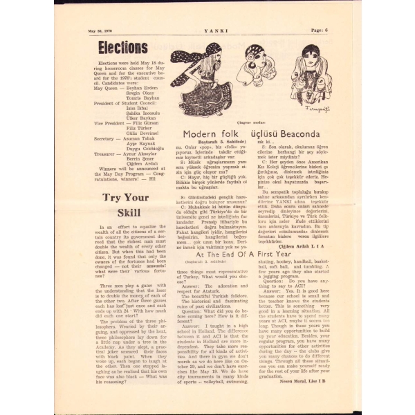 Türkçe-İngilizce Yankı gazetesinin 1970-71 tarihli 4 sayısı, 25x34 cm ve 29x40 cm