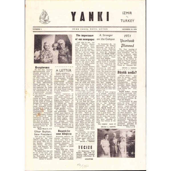 Türkçe-İngilizce Yankı gazetesinin 1970-71 tarihli 4 sayısı, 25x34 cm ve 29x40 cm