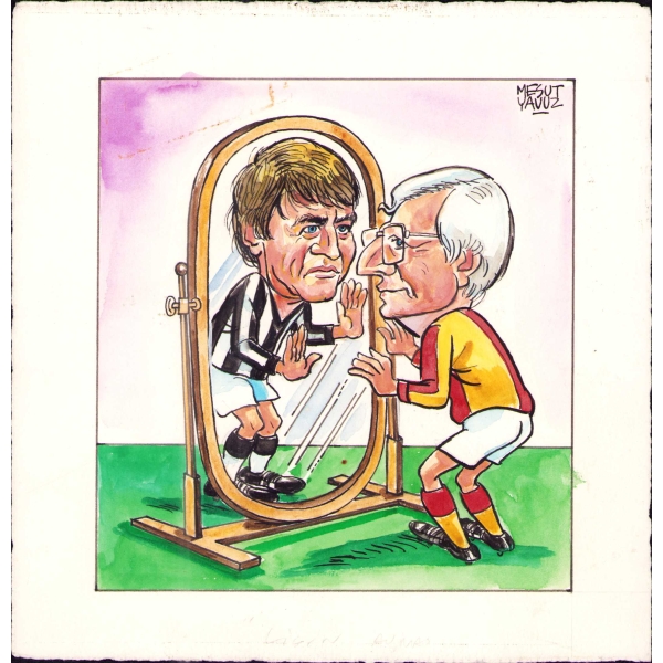 Mesut Yavuz imzalı Galatasaray-Beşiktaş konulu karikatür, 18x18 cm